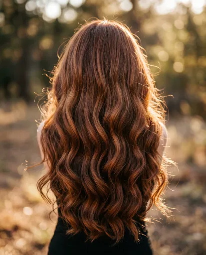 Backlit Long Wavy Auburn Hair Outdoors