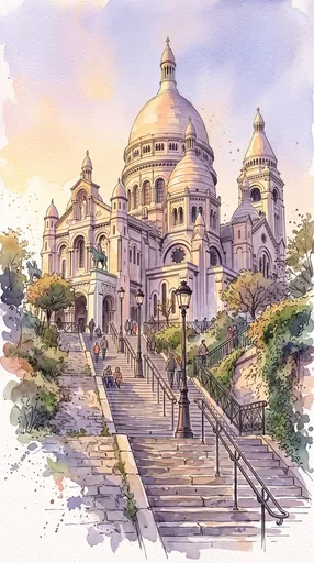 Watercolor Illustration of Sacre-Coeur Basilica Paris