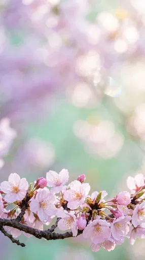 Dewy Pink Cherry Blossoms With Bokeh