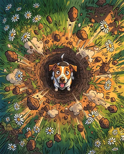 Cartoon Dog Digging Garden Hole