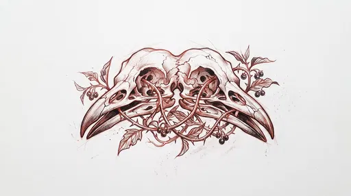 Two-Headed Raven Skull Sketch