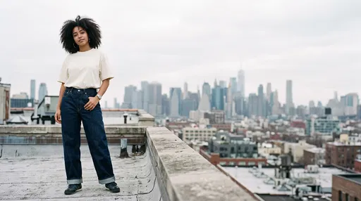 Woman Standing on Urban Rooftop Overlooking Skyline