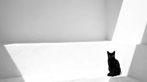 Black Cat on Sunlit White Stucco
