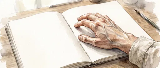 Watercolor Hand Resting on Open Sketchbook