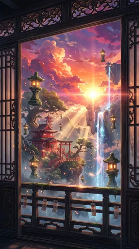 Anime Sunset Shrine Balcony View