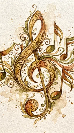 Ornate Watercolor Treble Clef and Notes