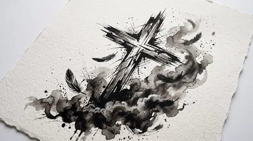 Black Ink Cross Watercolor Tattoo Illustration