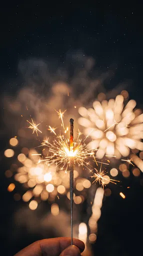 Glowing Sparkler Against Night Sky Fireworks