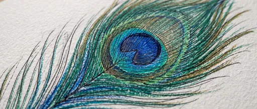 Hand-Drawn Peacock Feather Macro Close-Up