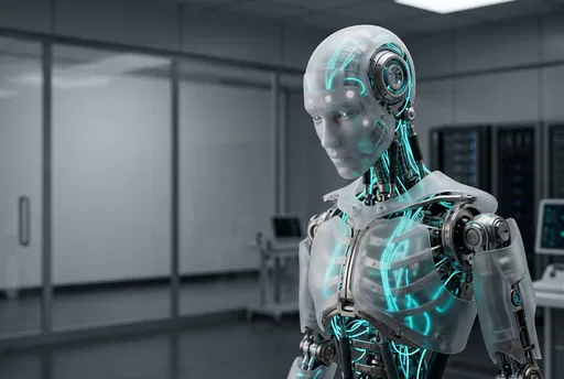 Translucent Humanoid Robot in Research Lab