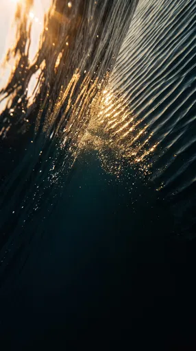 Abstract Golden Sunlight on Dark Ocean Water