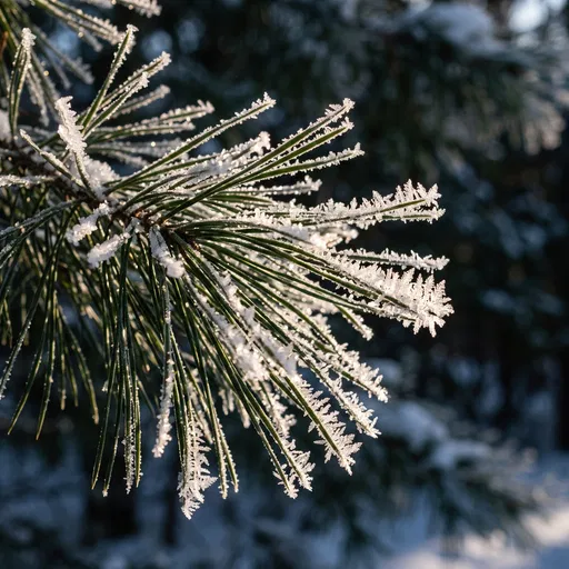 Sunlit Pine Needles with Hoarfrost