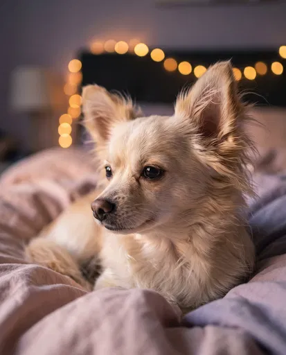 Cream Long-Haired Chihuahua on Cozy Bed