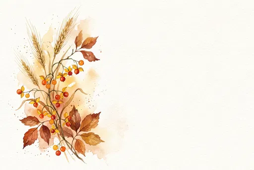 Watercolor Autumn Wheat and Berries Background