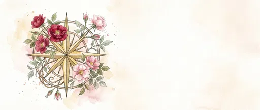 Watercolor Compass Rose with Wild Roses