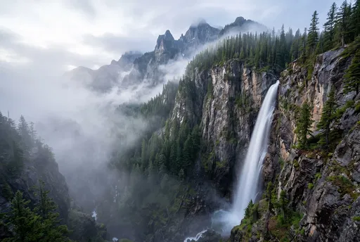 Misty Mountain Canyon Waterfall