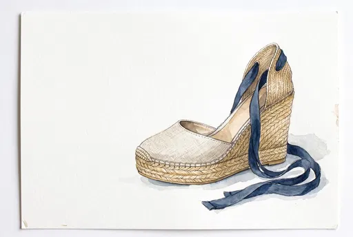 Watercolor Espadrille Wedge Shoe Illustration