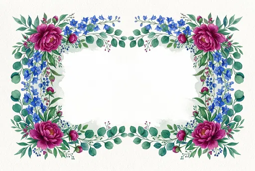 Symmetrical Watercolor Floral Frame Border