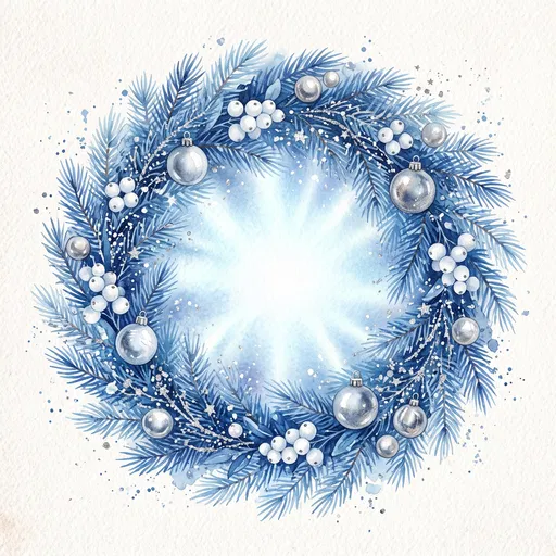 Blue Watercolor Christmas Wreath Illustration