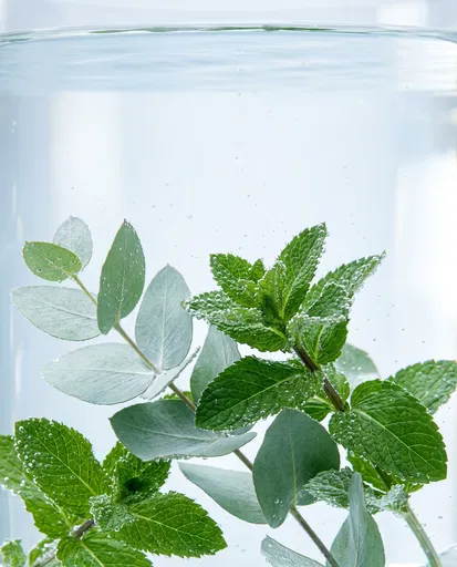 Submerged Eucalyptus and Spearmint in Water