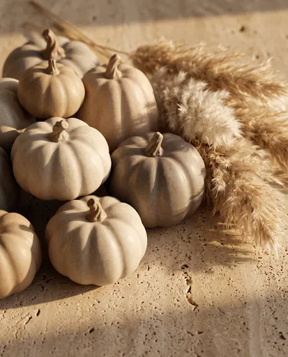 Neutral Ceramic Pumpkins and Pampas Grass