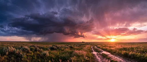 Dramatic Prairie Storm Clearing at Sunset