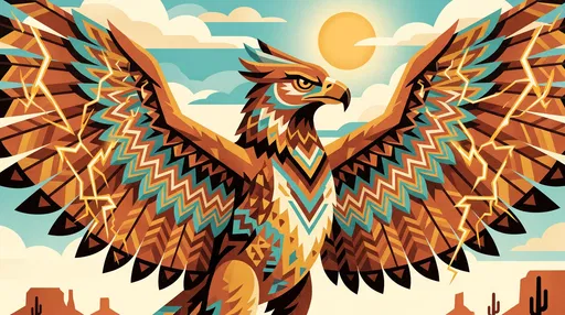 Geometric Mythological Thunderbird Illustration