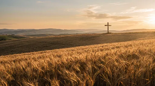 Wooden Cross Over Golden Wheat Field