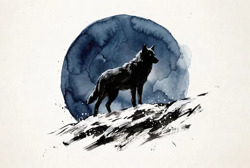 Ink and Watercolor Lone Wolf Illustration