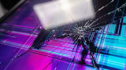Shattered Monitor Screen With Neon Glitches