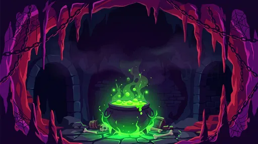 Glowing Green Cauldron in Dark Dungeon