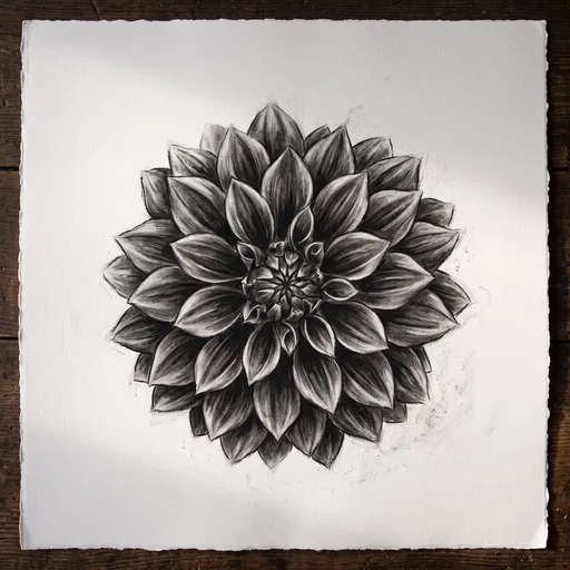 Charcoal Dahlia Drawing on Textured Paper