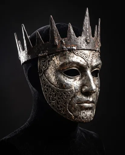 Antique Silver Mask With Iron Crown