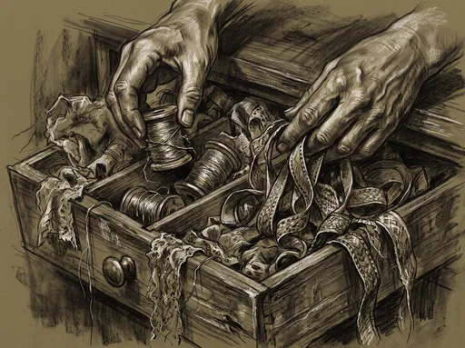 Charcoal Sketch of Haberdashery Drawer