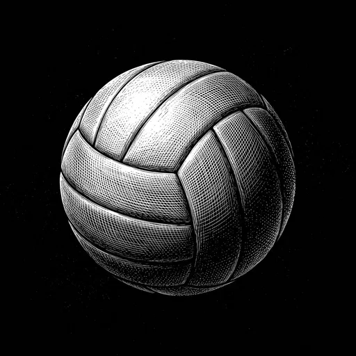 Black and White Scratchboard Volleyball Illustration