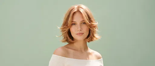 Woman With Strawberry Blonde Butterfly Bob