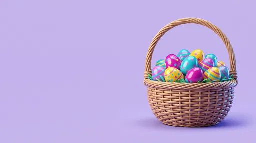 3D Wicker Basket with Colorful Easter Eggs