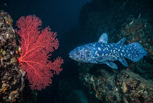 Blue Coelacanth Near Red Sea Fan