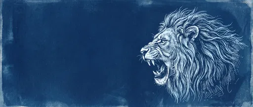 Cyanotype Roaring Lion Profile Illustration