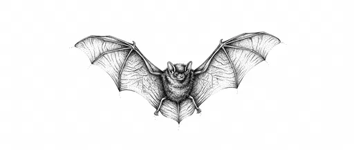 Monochrome Ink Stipple Sketch of Flying Bat