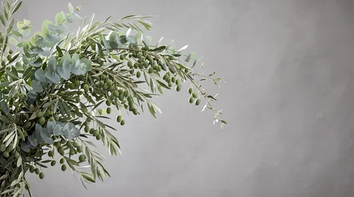 Olive and Eucalyptus Branch on Grey