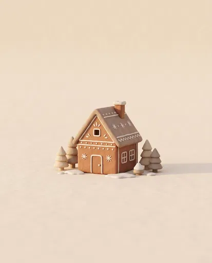 Minimalist 3D Clay Gingerbread House