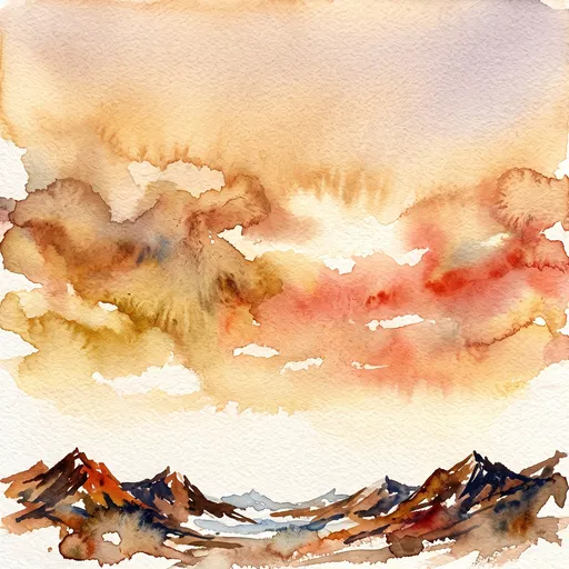 Warm Sunset Watercolor Over Mountain Peaks