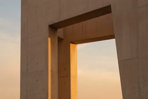 Minimalist Concrete Portal in Warm Sunlight