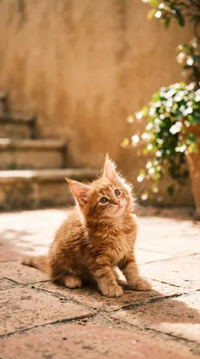 Ginger Maine Coon Kitten on Patio