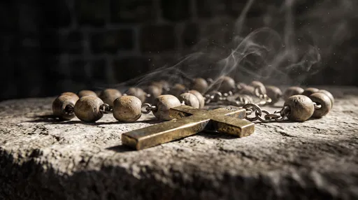 Wooden Rosary and Brass Cross with Smoke