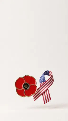 Red Poppy Pin and Flag Ribbon
