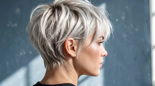 Woman With Silver Blonde Pixie Cut Profile
