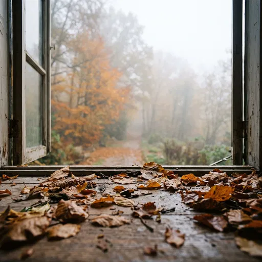 Open Window Overlooking Misty Autumn Forest