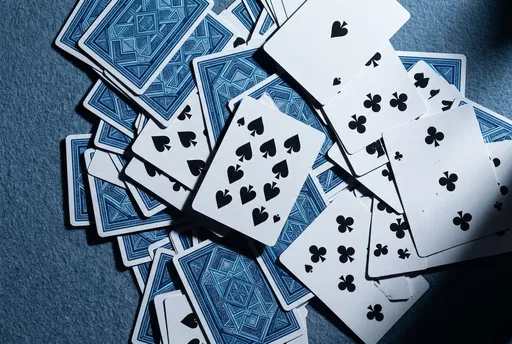Scattered Blue Playing Cards on Felt